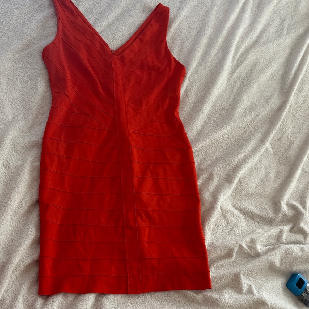 5/48 Vibrant Orange V-Neck Mini Dress